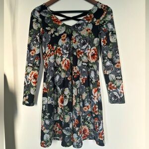 BCX long sleeve floral black dress